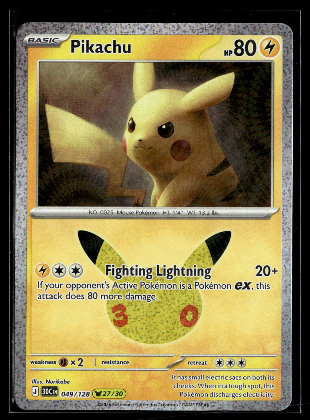 Pokemon tcg ME: 30th Celebration #049/128 Pikachu