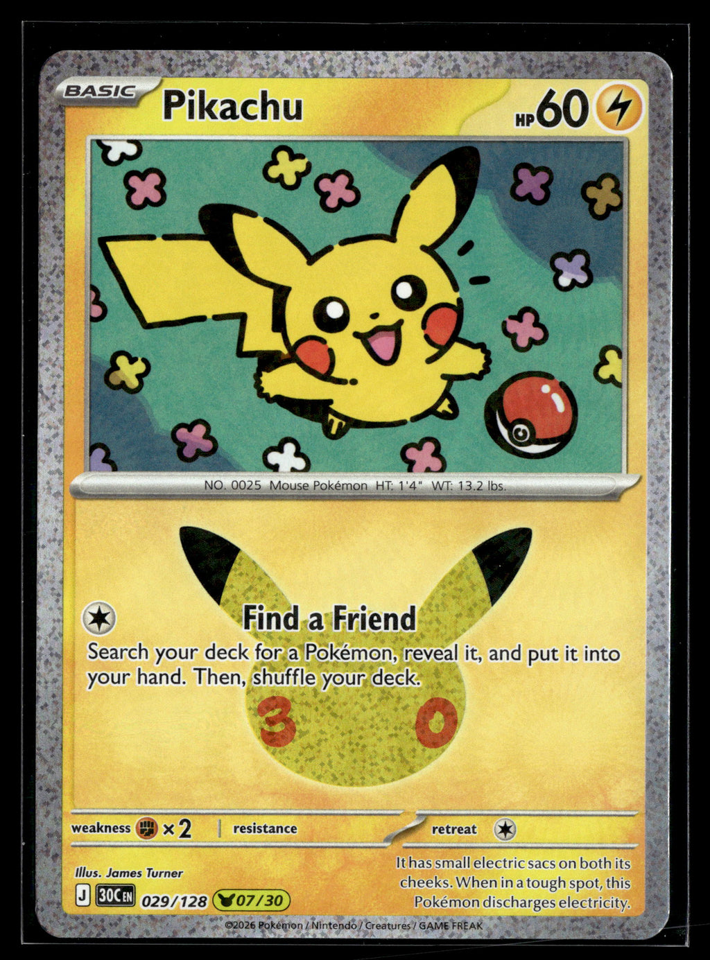 Pokemon tcg ME: 30th Celebration #029/128 Pikachu