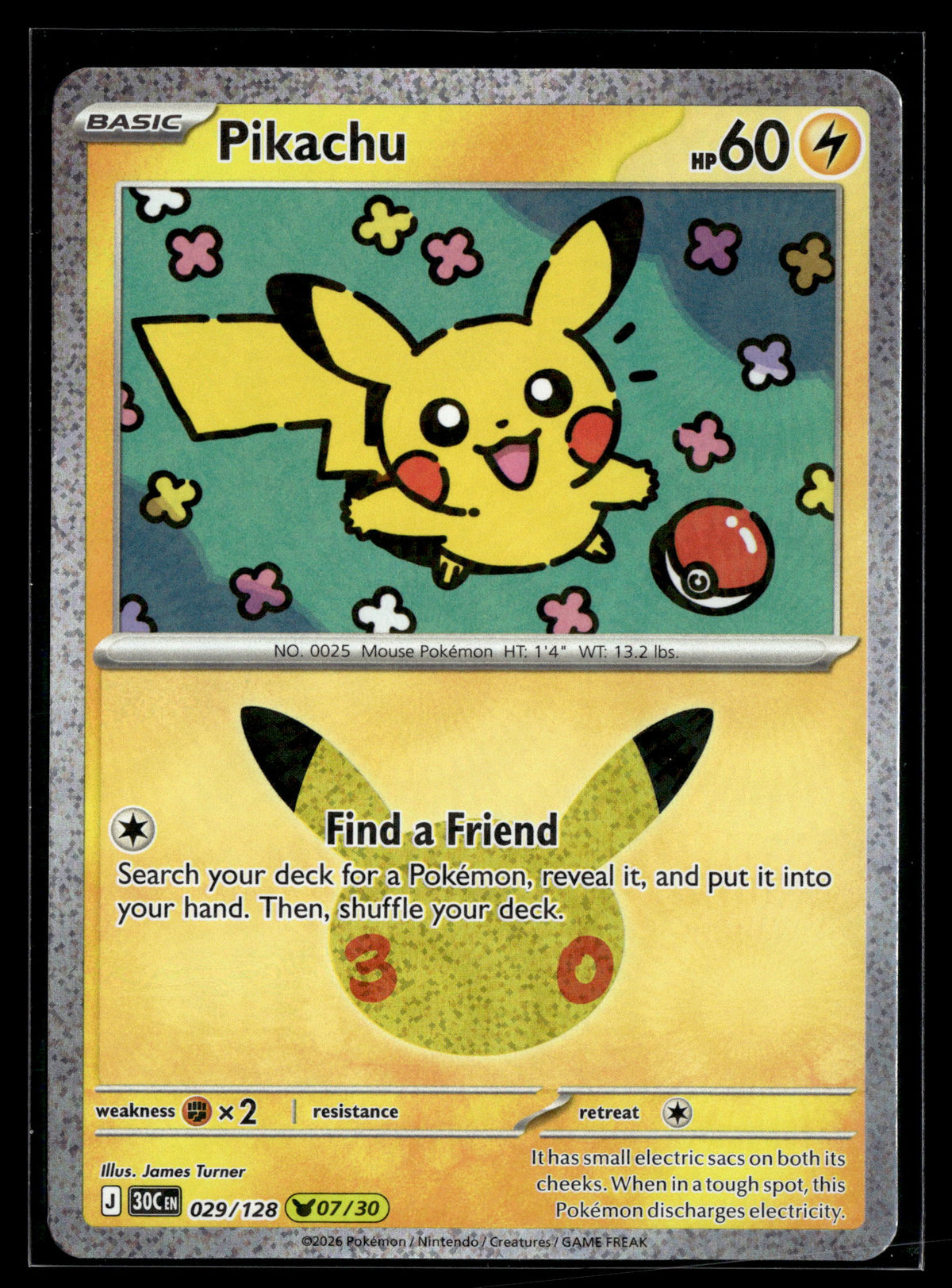 Pokemon tcg ME: 30th Celebration #029/128 Pikachu