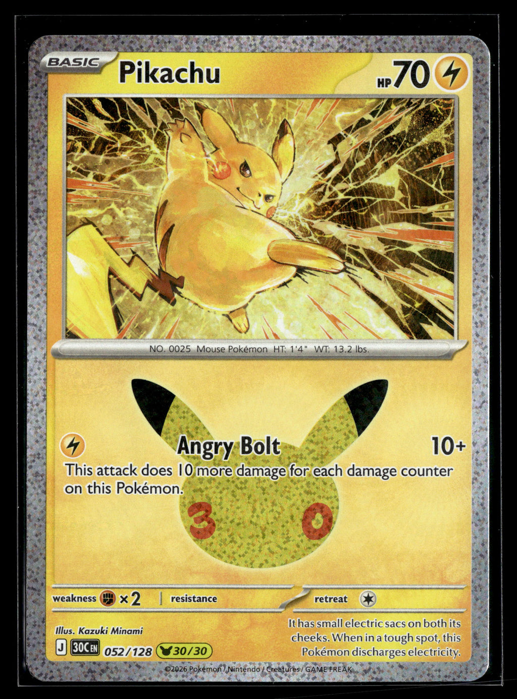 Pokemon tcg ME: 30th Celebration #052/128 Pikachu