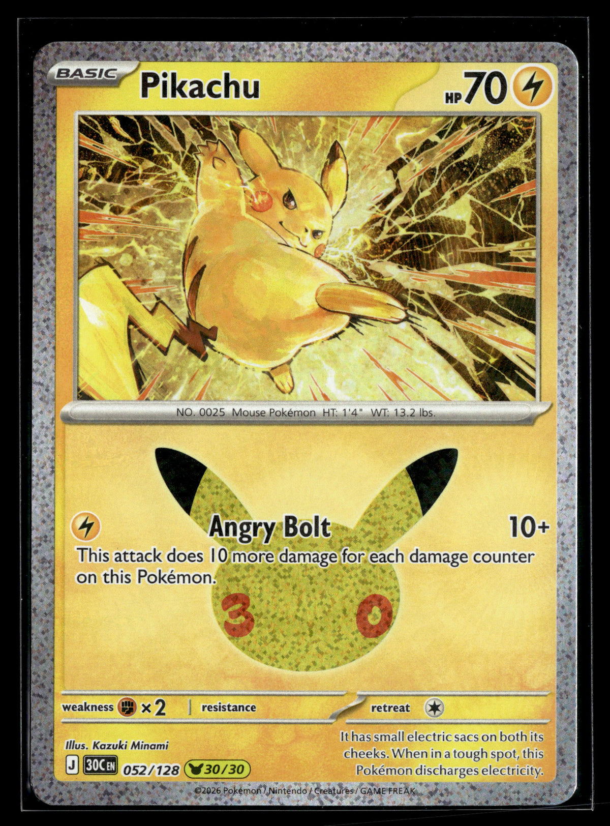Pokemon tcg ME: 30th Celebration #052/128 Pikachu