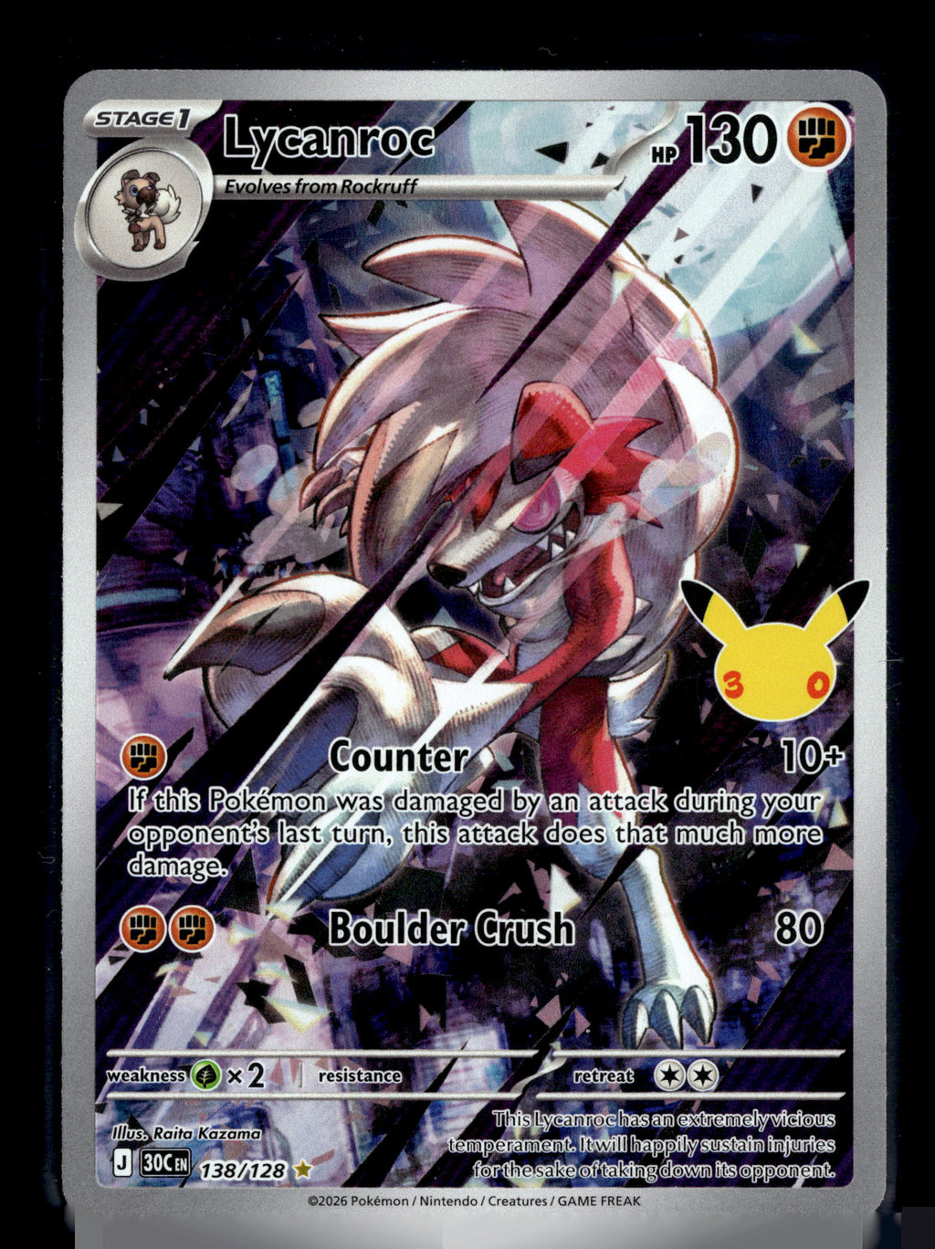 Pokemon tcg ME: 30th Celebration #138/128 Lycanroc