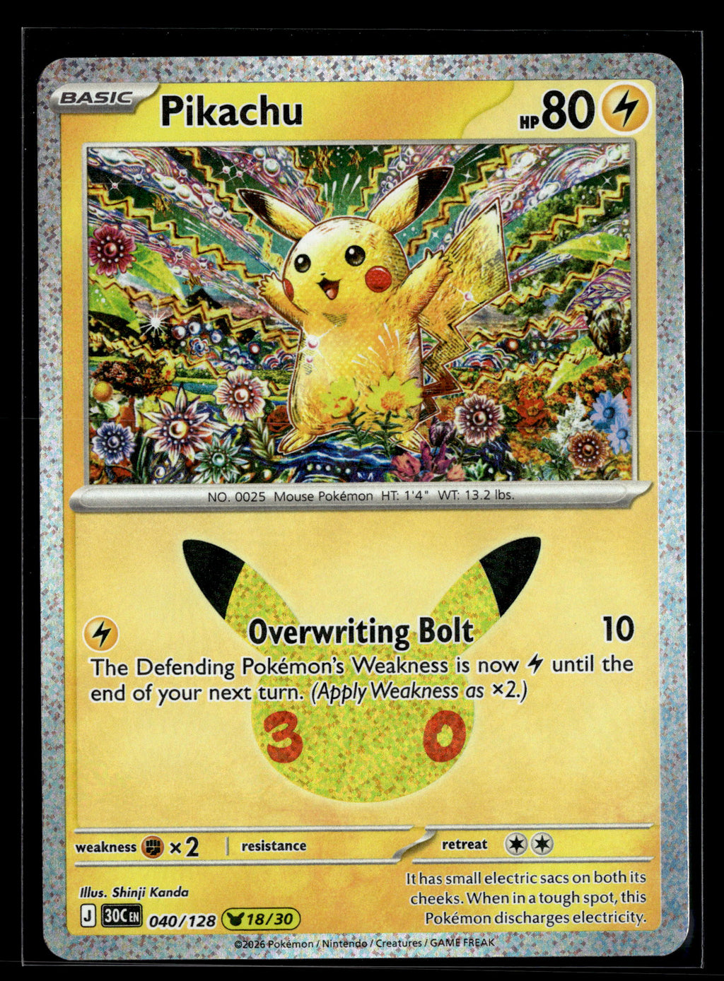 Pokemon tcg ME: 30th Celebration #040/128 Pikachu