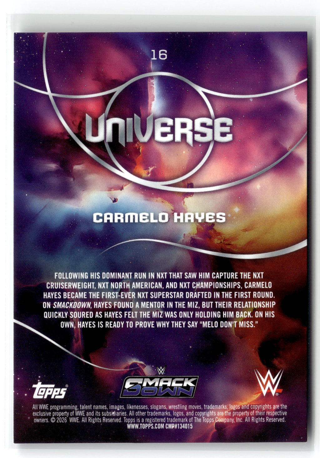 2026 Topps Universe WWE #16 Carmelo Hayes Galaxy