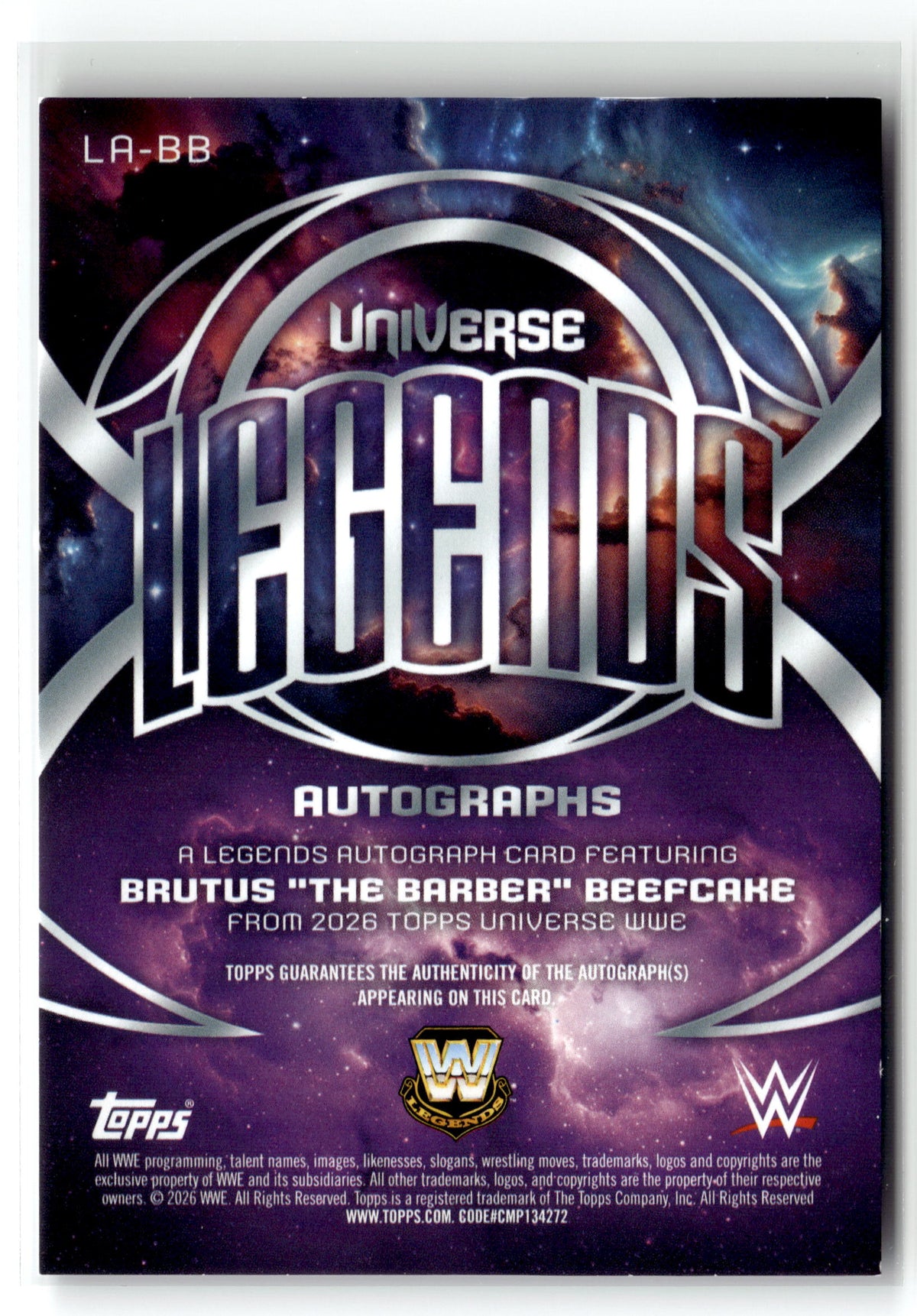 2026 Topps Universe WWE #LA-BB Brutus "The Barber" Beefcake Legends Autographs