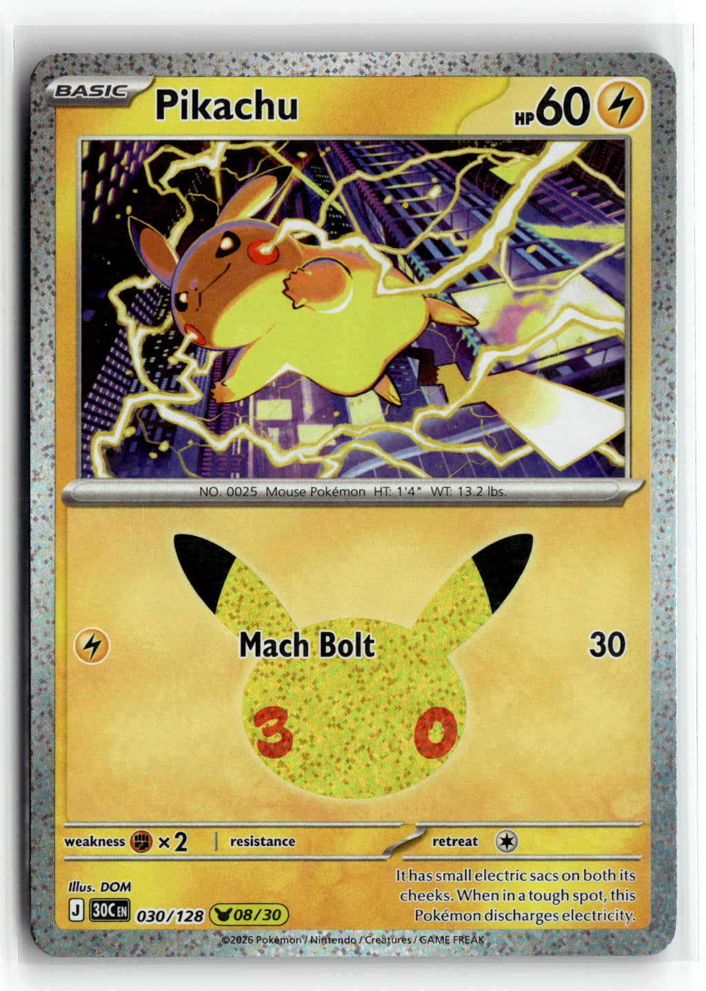 Pokemon tcg ME: 30th Celebration #030/128 Pikachu