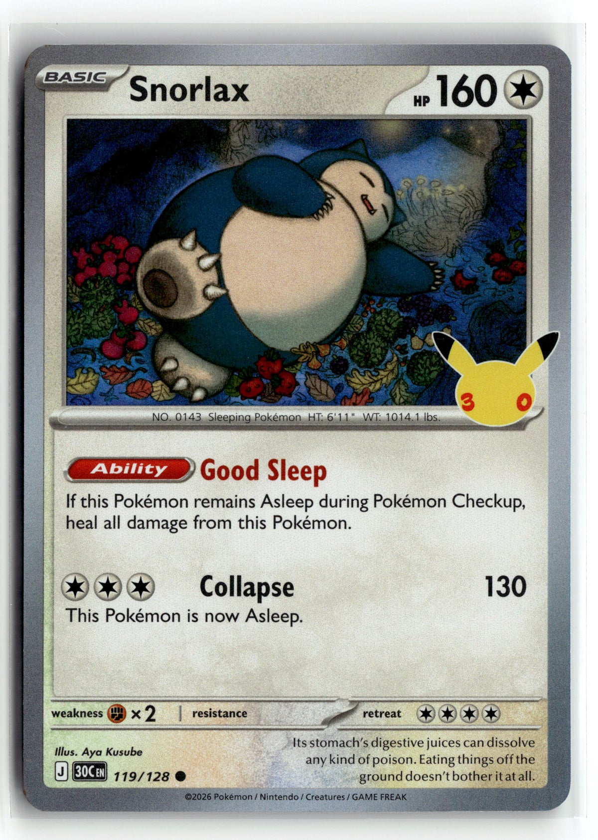 Pokemon tcg ME: 30th Celebration #119/128 Snorlax