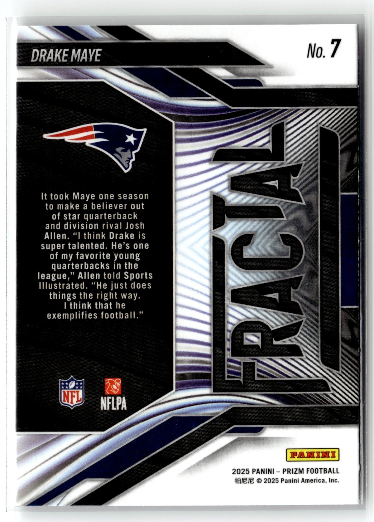 2025 Panini Prizm #7 Drake Maye Fractal