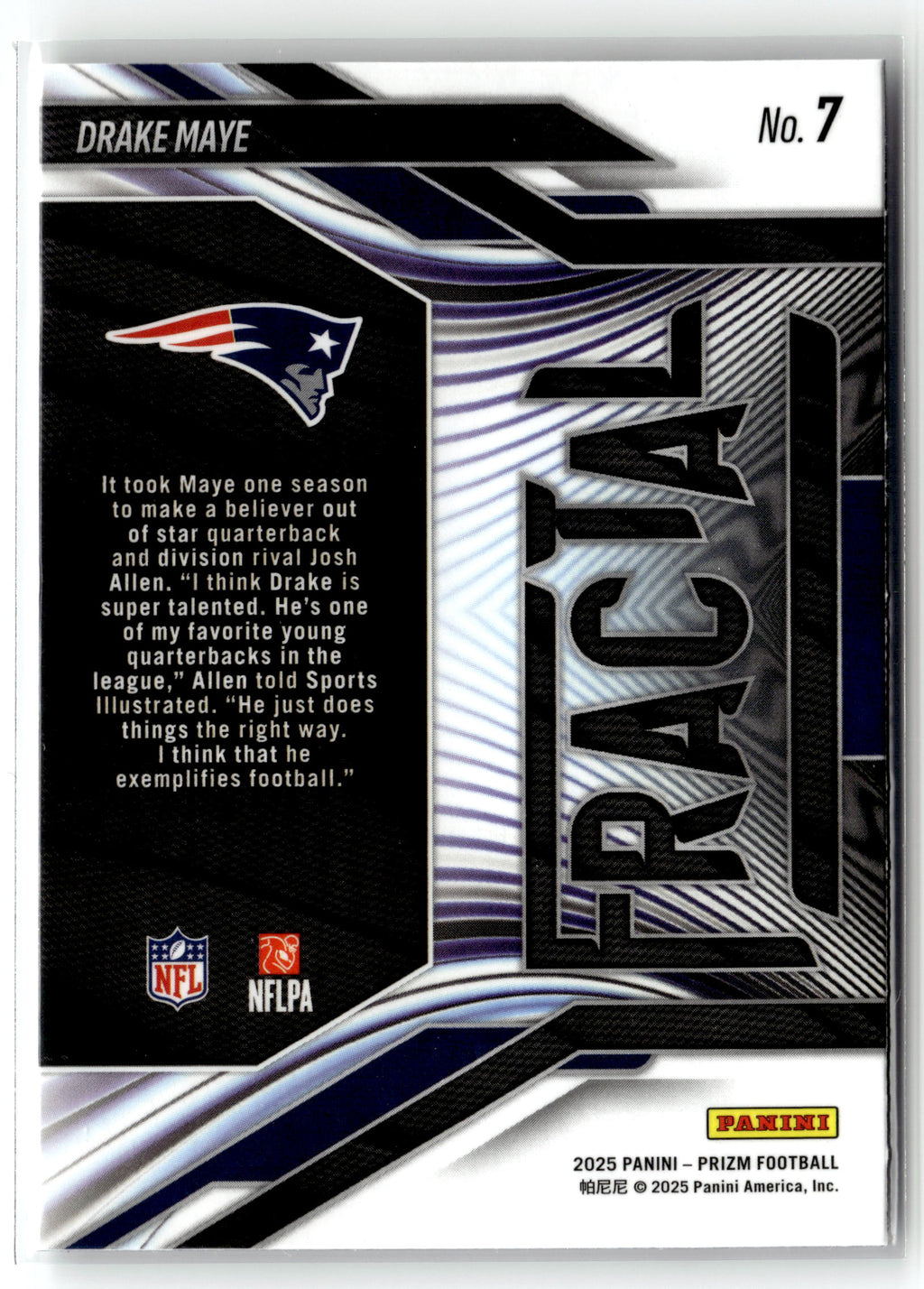 2025 Panini Prizm #7 Drake Maye Fractal