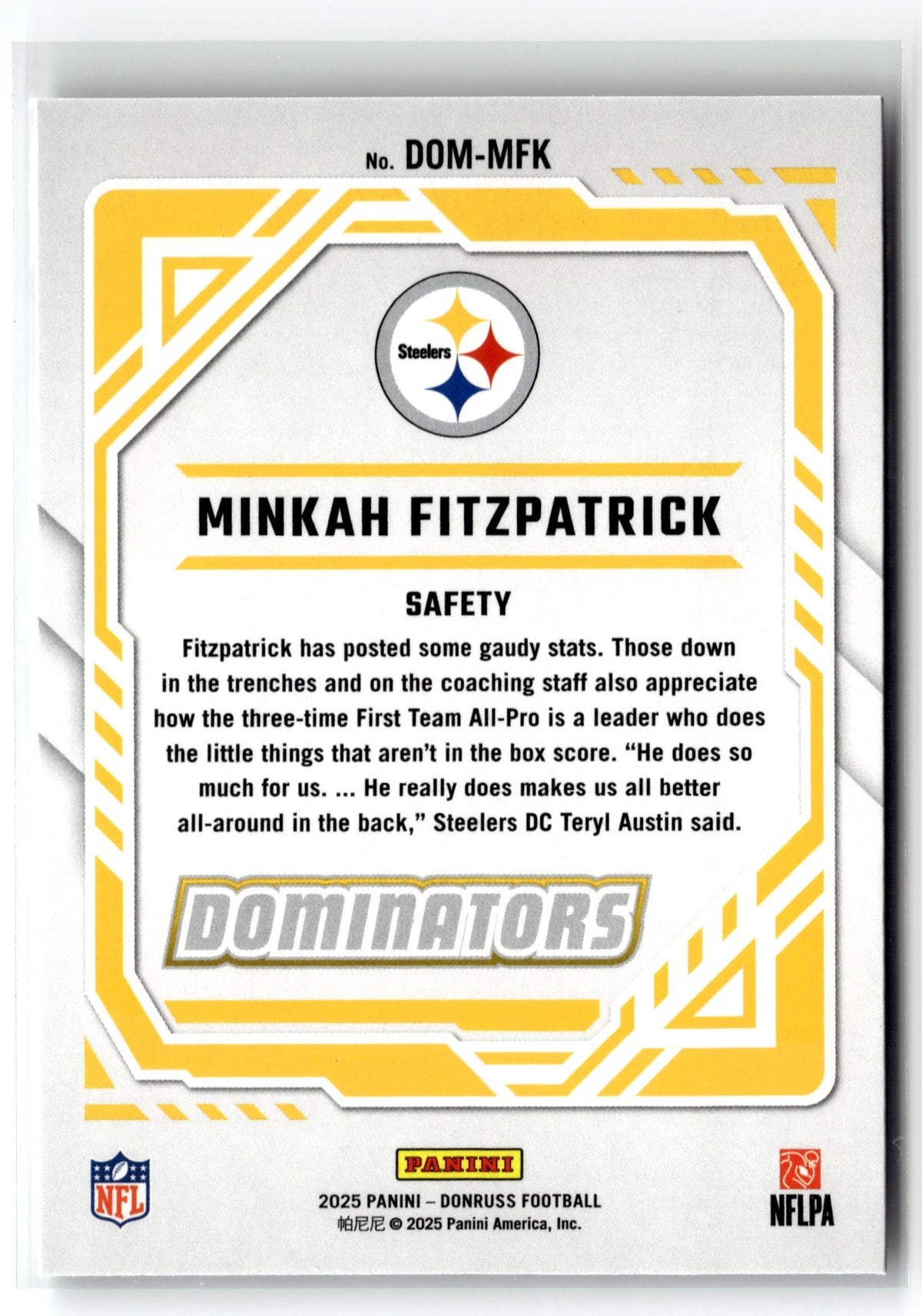 2025 Donruss #DOM-MFK Minkah Fitzpatrick Dominators