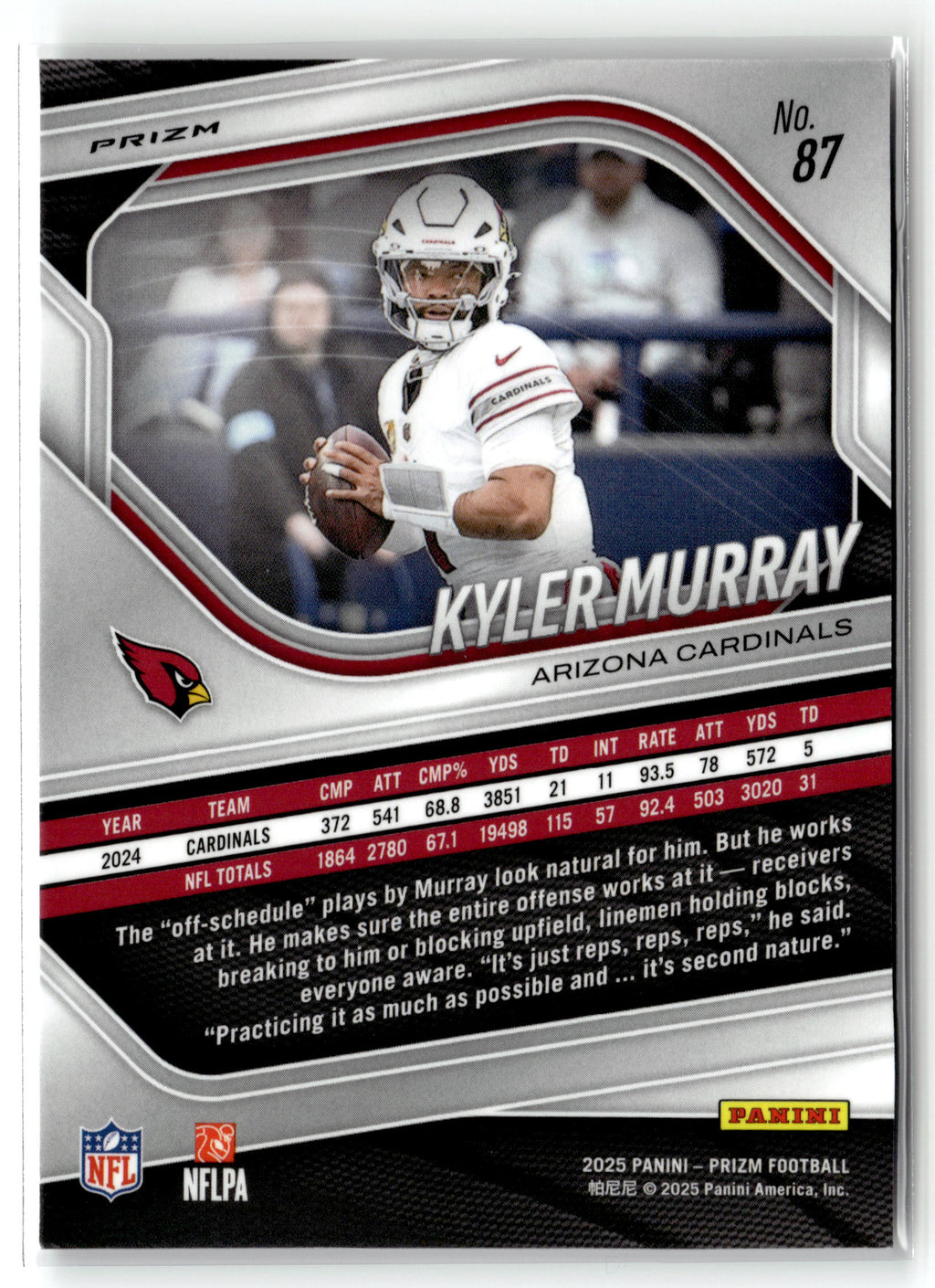 2025 Panini Prizm #87 Kyler Murray Silver