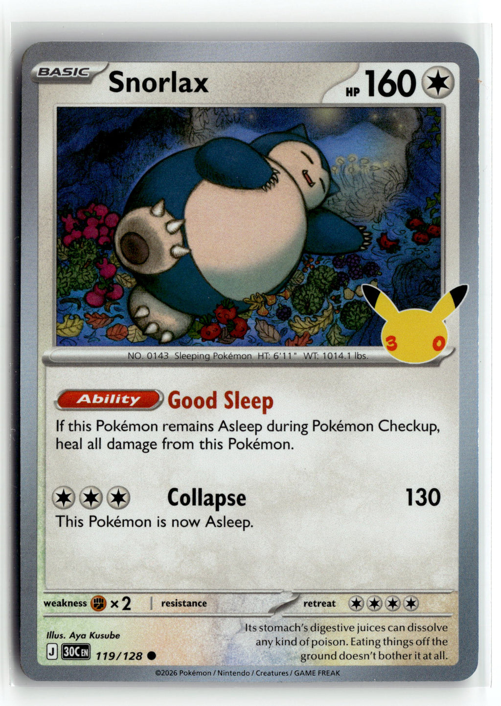 Pokemon tcg ME: 30th Celebration #119/128 Snorlax