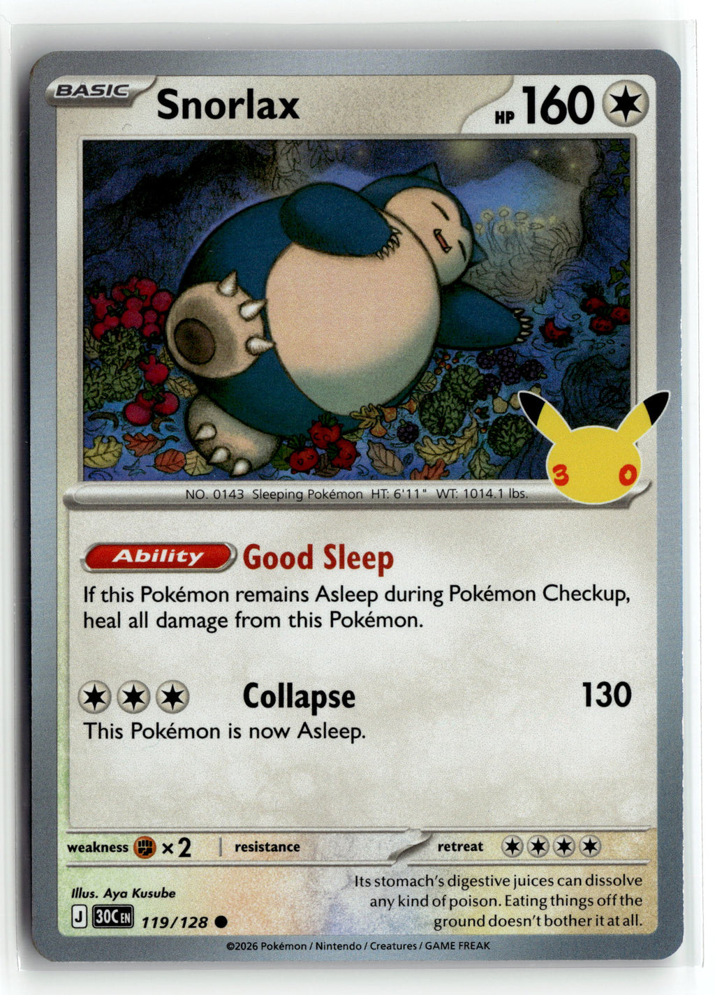 Pokemon tcg ME: 30th Celebration #119/128 Snorlax