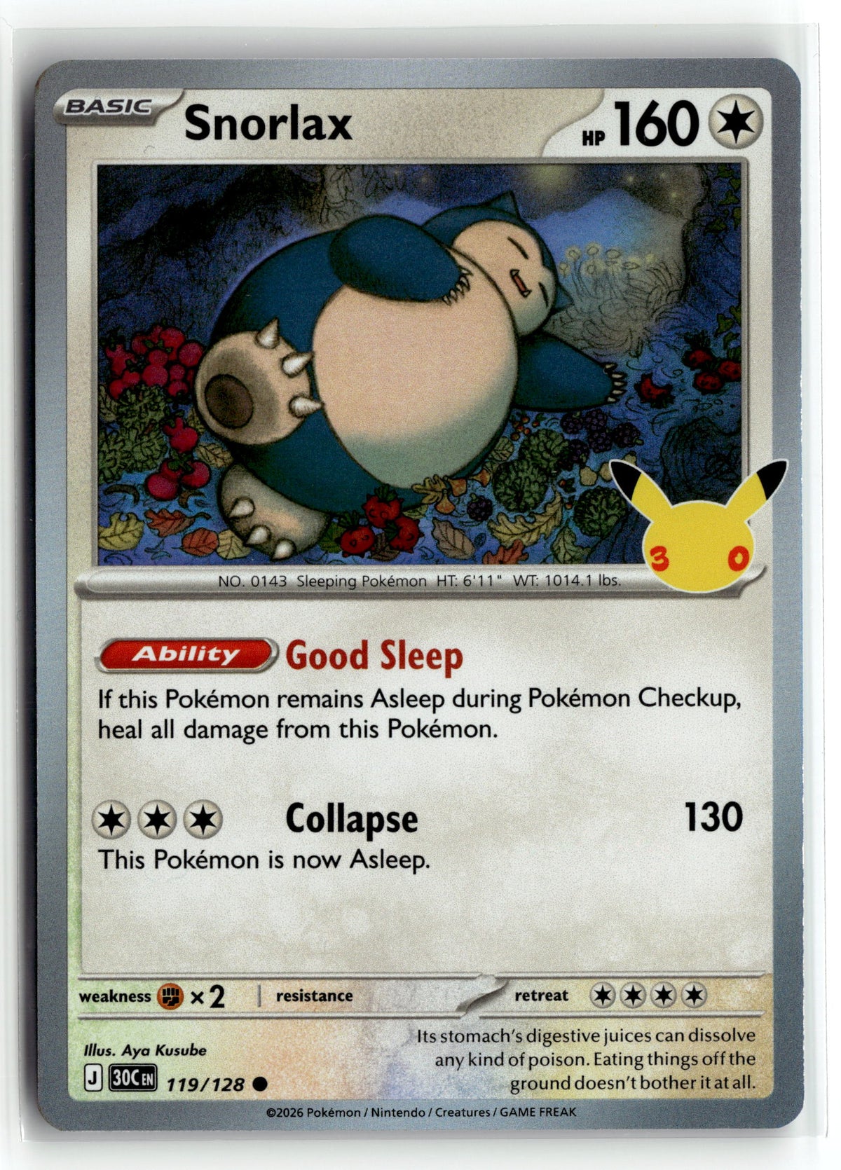 Pokemon tcg ME: 30th Celebration #119/128 Snorlax