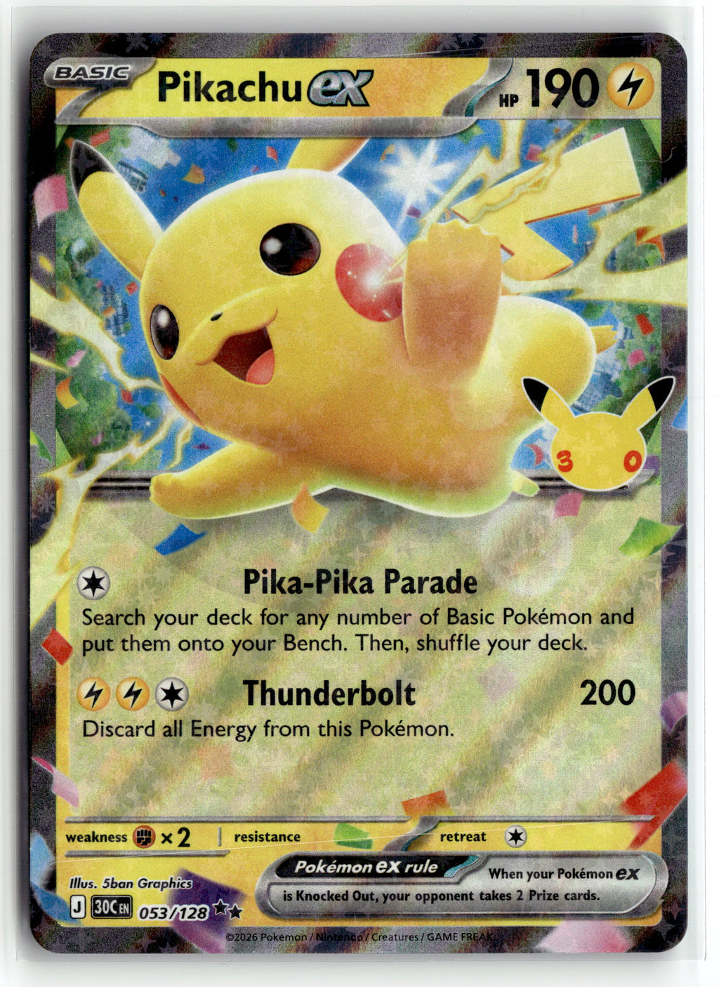 Pokemon tcg ME: 30th Celebration #053/128 Pikachu ex