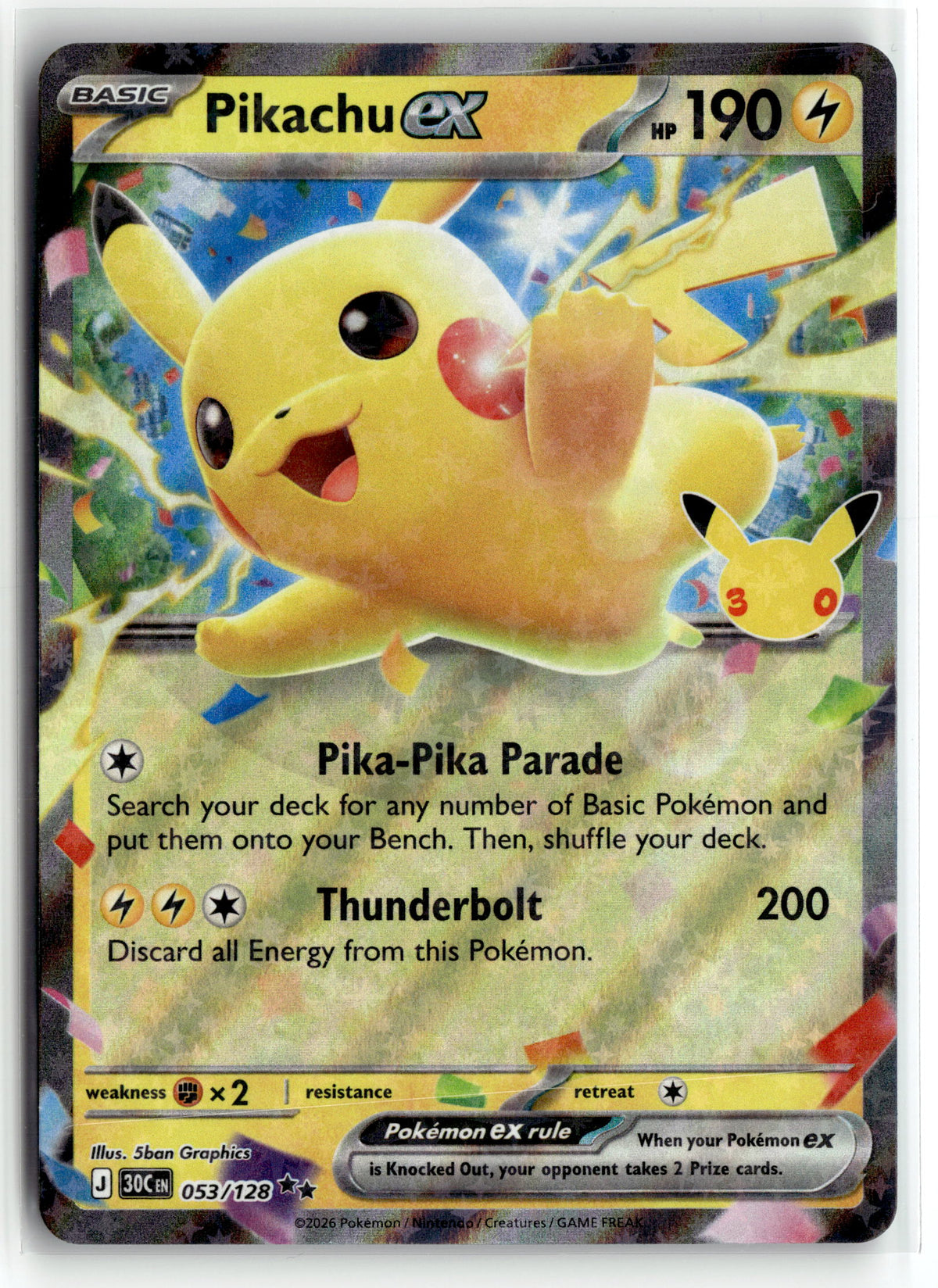 Pokemon tcg ME: 30th Celebration #053/128 Pikachu ex