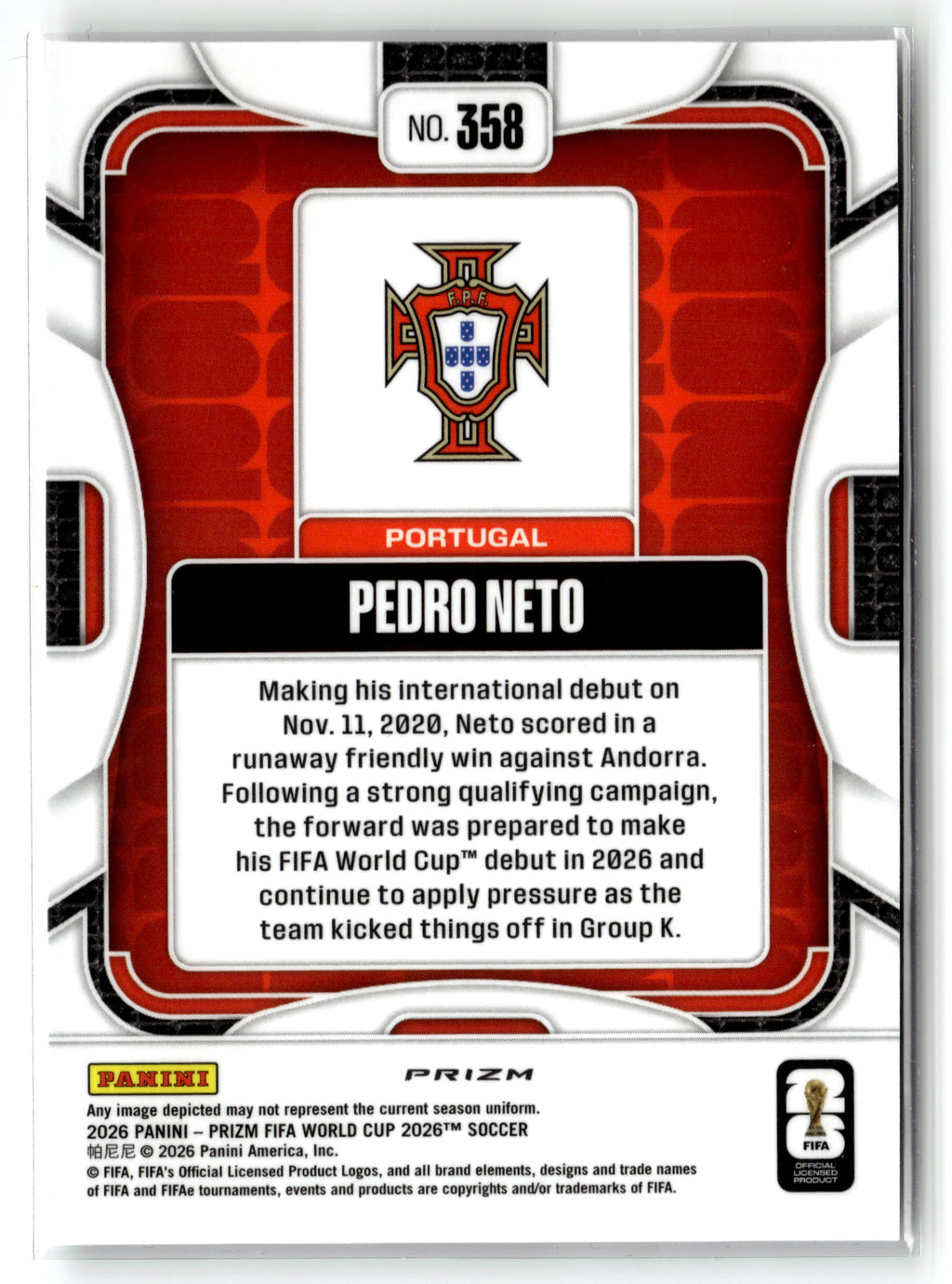 2026 Panini Prizm FIFA World Cup #358 Pedro Neto Wave Prizm