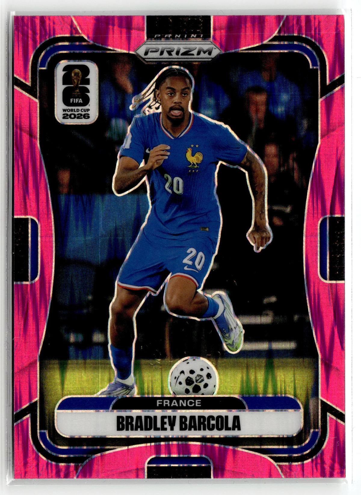 2026 Panini Prizm FIFA World Cup #28 Bradley Barcola Fuchsia Flash Prizm #/195
