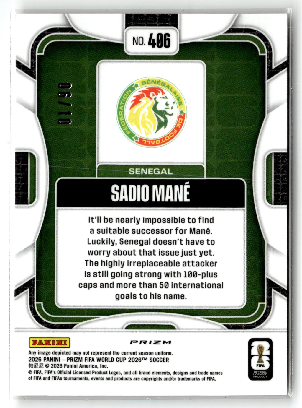 2026 Panini Prizm FIFA World Cup #406 Sadio Mane Breakaway Gold Prizm #/10