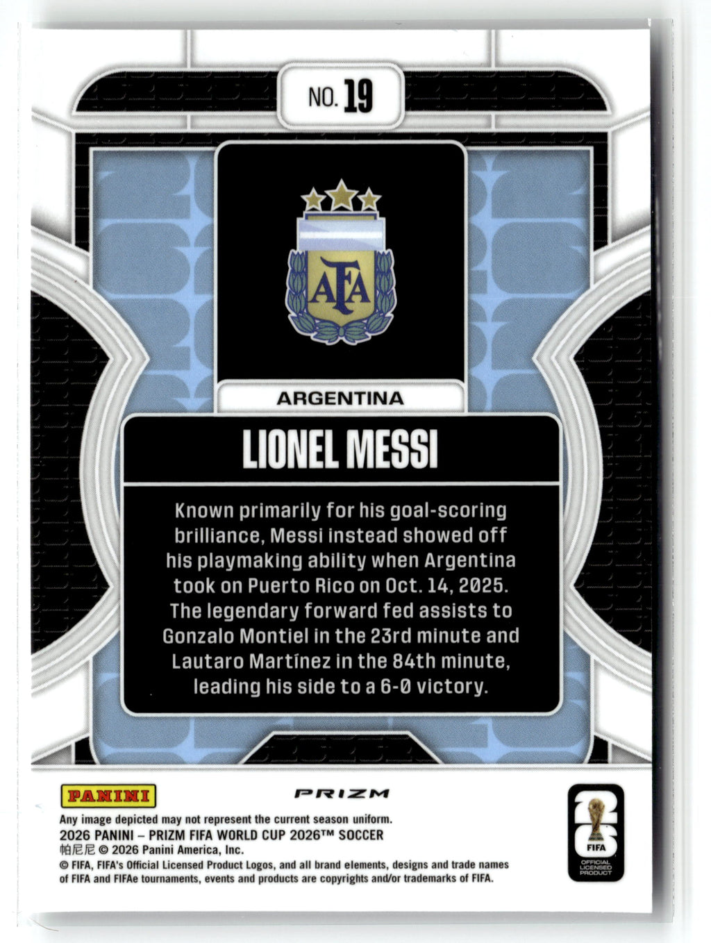 2026 Panini Prizm FIFA World Cup #19 Lionel Messi Phenomenon