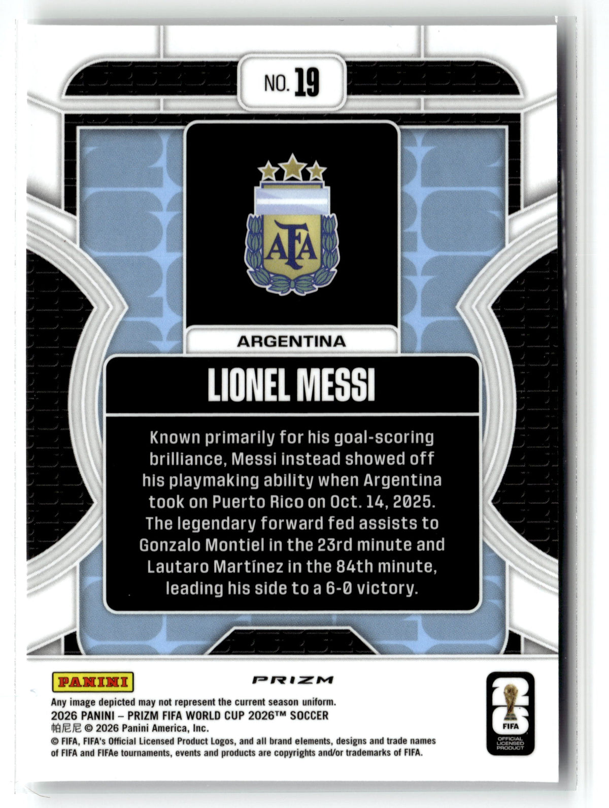 2026 Panini Prizm FIFA World Cup #19 Lionel Messi Phenomenon