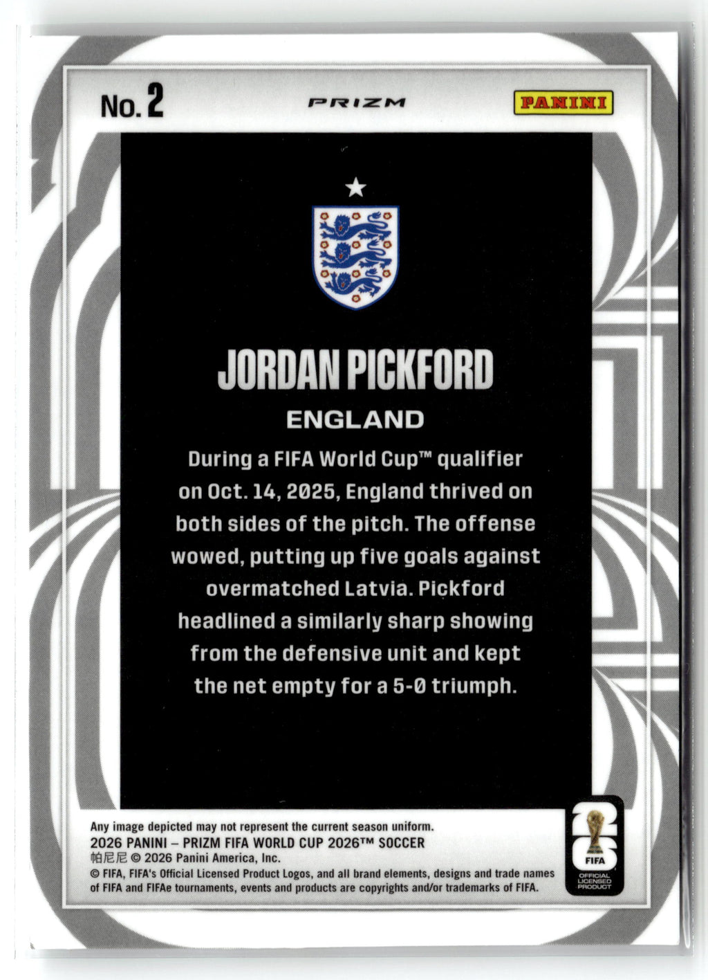 2026 Panini Prizm FIFA World Cup #2 Jordan Pickford Screamers Silver Prizm