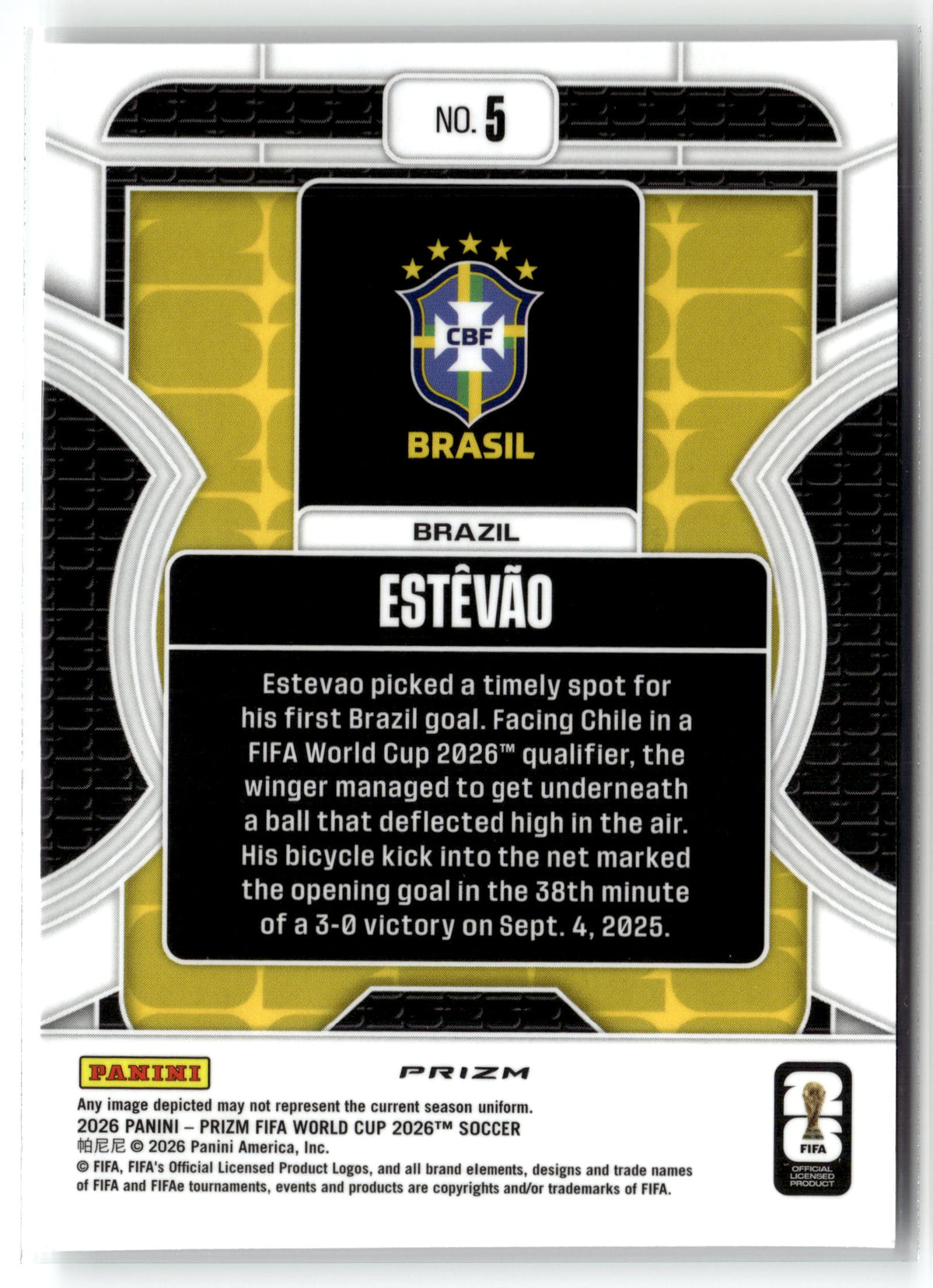 2026 Panini Prizm FIFA World Cup #5 Estevao Phenomenon Silver Prizm