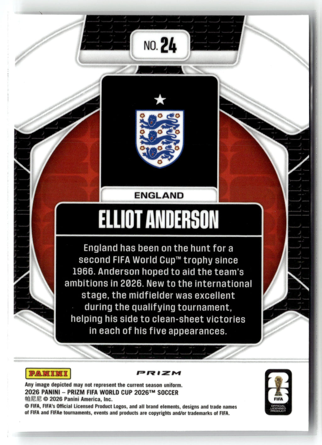2026 Panini Prizm FIFA World Cup #24 Elliot Anderson Trophy Hunting Wave Prizm