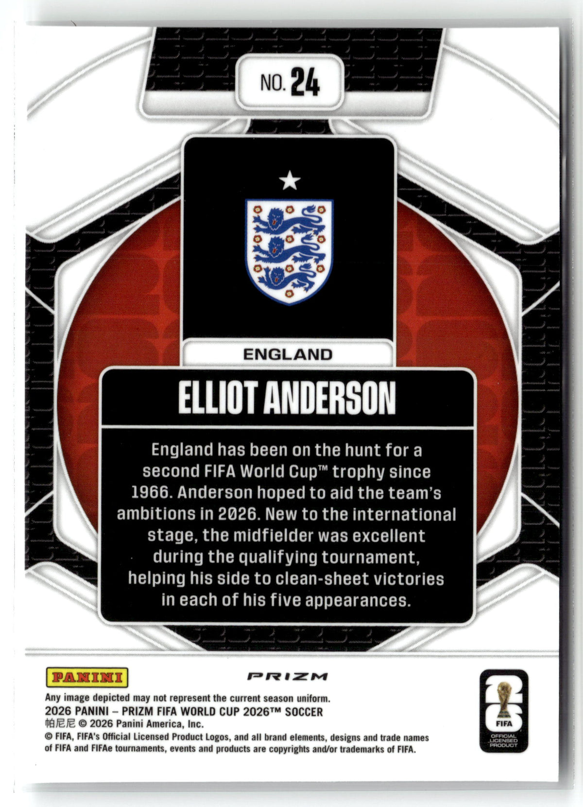 2026 Panini Prizm FIFA World Cup #24 Elliot Anderson Trophy Hunting Wave Prizm