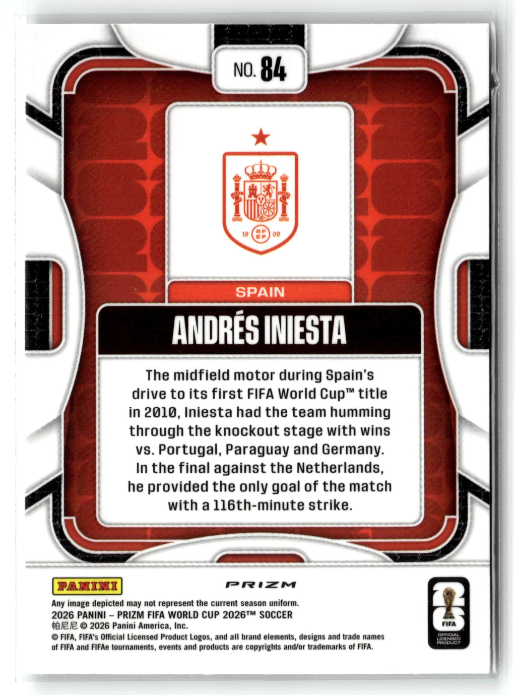 2026 Panini Prizm FIFA World Cup #84 Andres Iniesta Wave Prizm