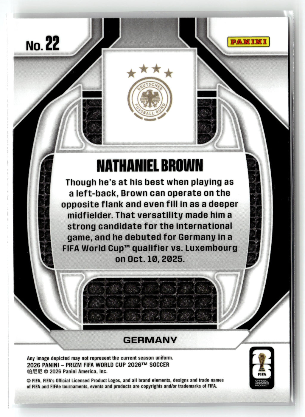 2026 Panini Prizm FIFA World Cup #22 Nathaniel Brown New Era