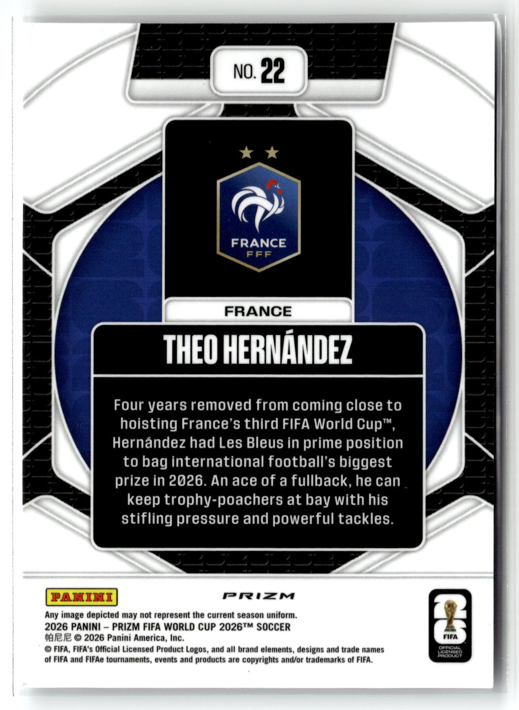 2026 Panini Prizm FIFA World Cup #22 Theo Hernandez Trophy Hunting