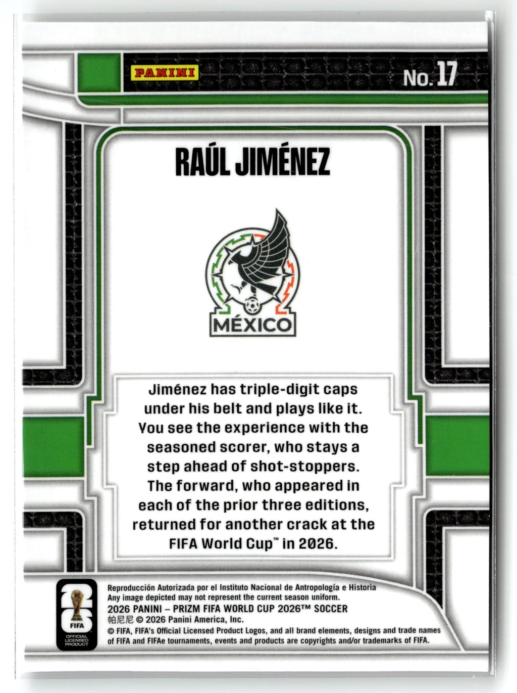 2026 Panini Prizm FIFA World Cup #17 Raul Jimenez Scorers Club