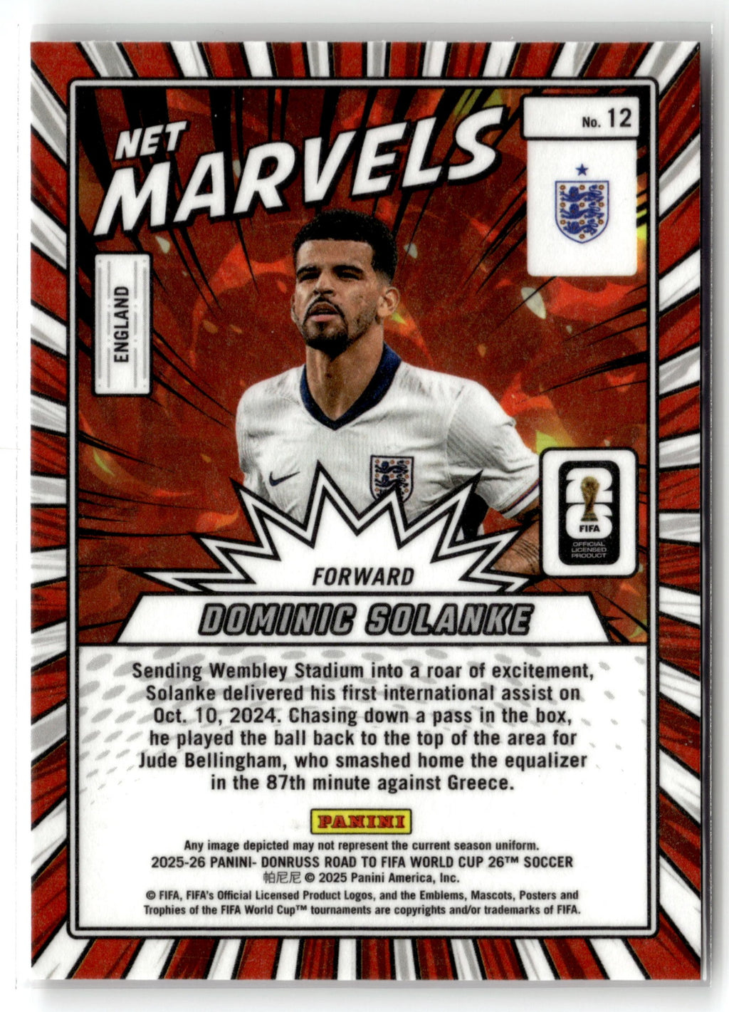 2025-26 Donruss Road to FIFA World Cup #12 Dominic Solanke Net Marvels Red