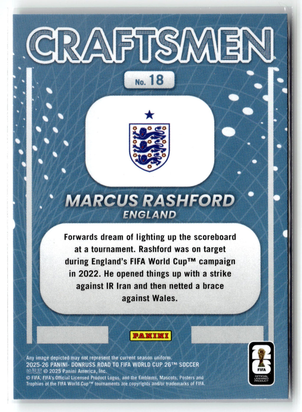 2025-26 Donruss Road to FIFA World Cup #18 Marcus Rashford Craftsmen