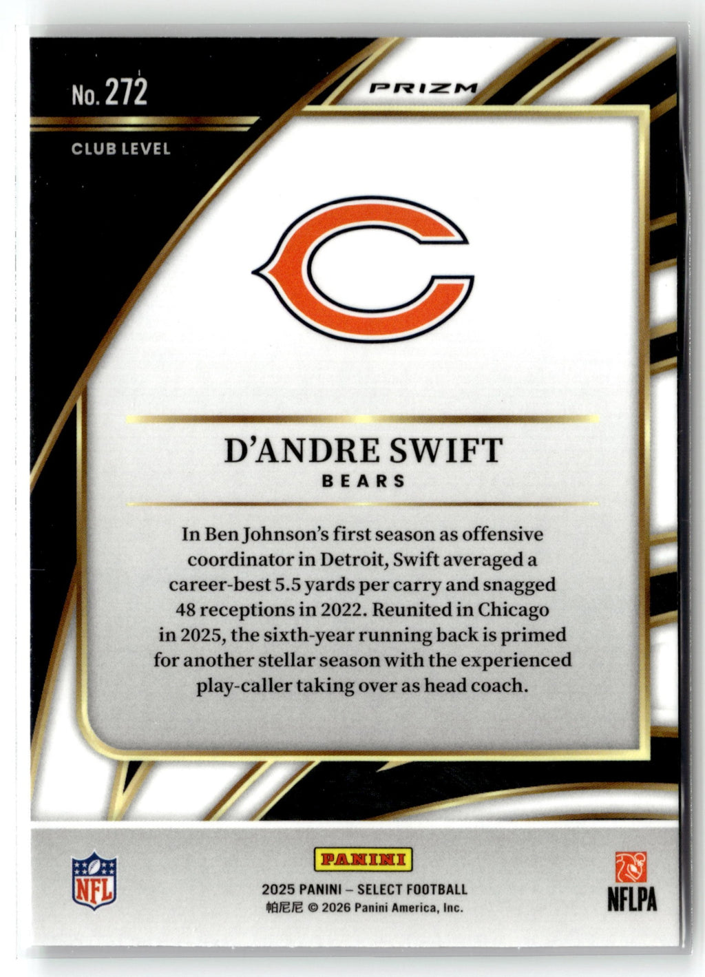 2025 Panini Select #272 D'Andre Swift Black and Gold Prizm Shock