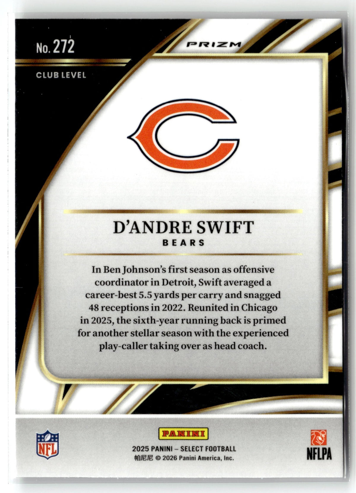 2025 Panini Select #272 D'Andre Swift Black and Gold Prizm Shock
