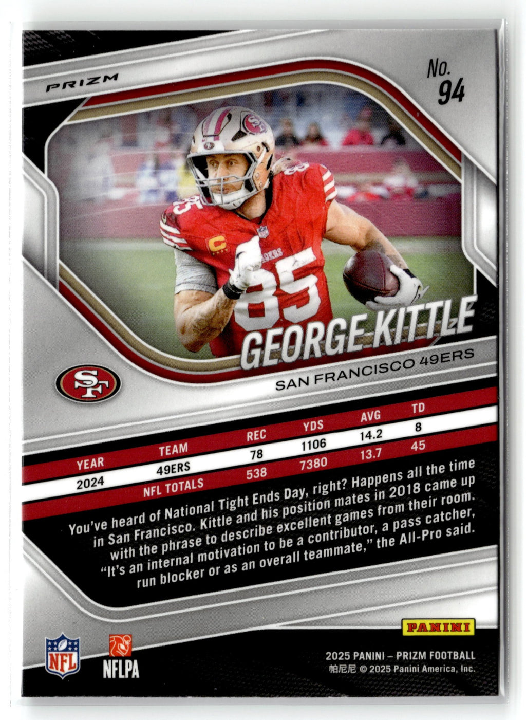 2025 Panini Prizm #94 George Kittle White Disco