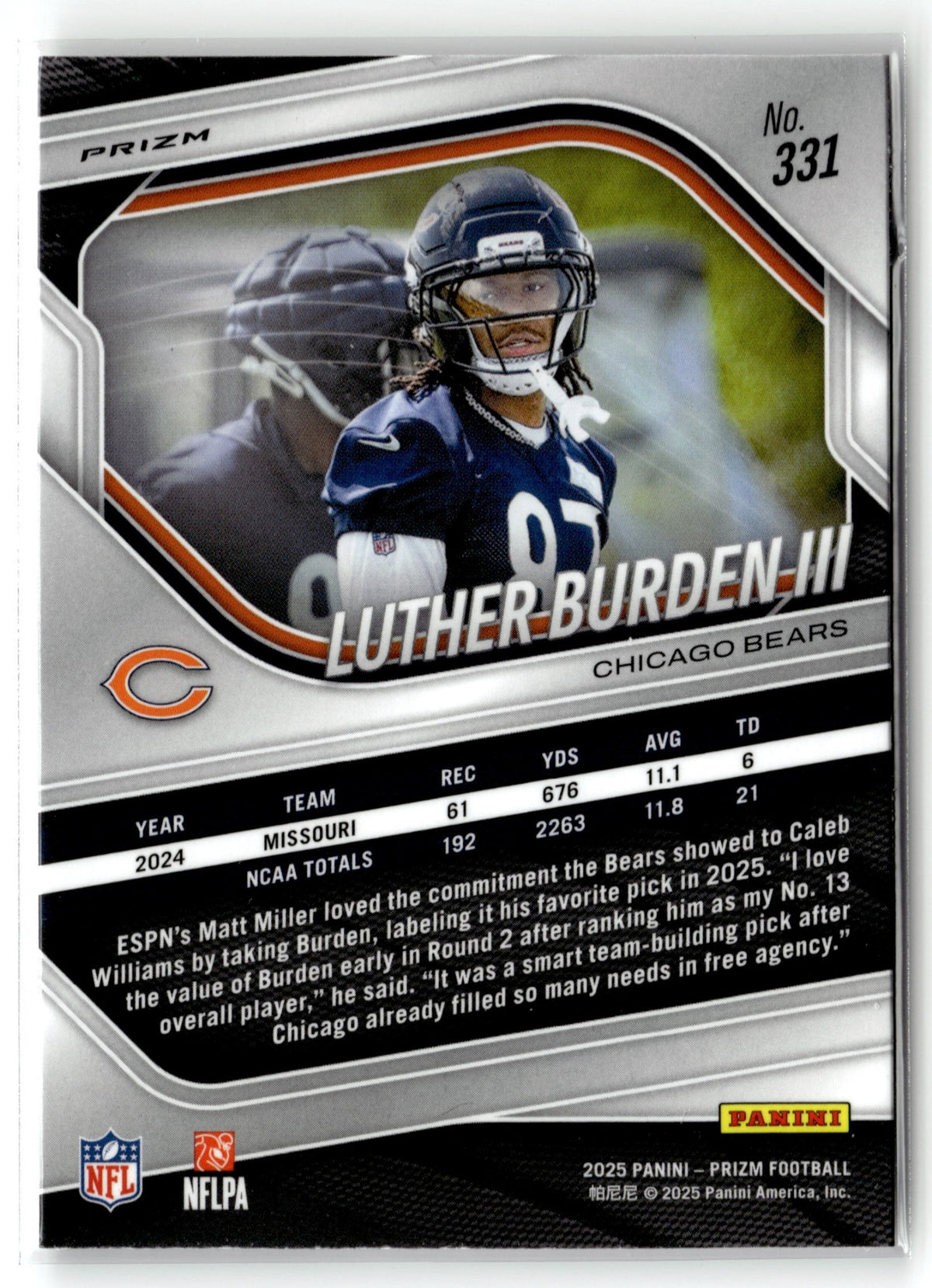 2025 Panini Prizm #331 Luther Burden III White Disco