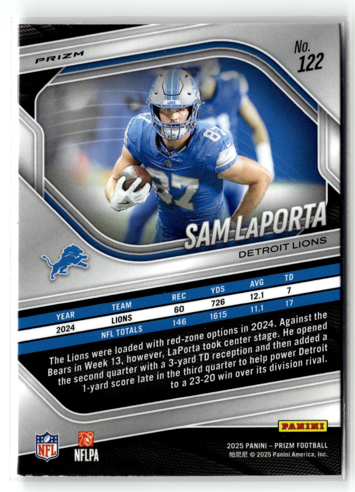 2025 Panini Prizm #122 Sam LaPorta White Disco