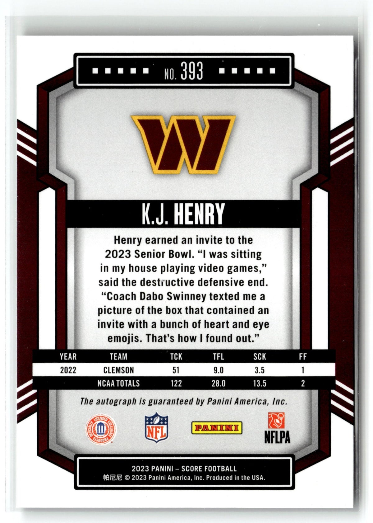 2023 Score #393 K.J. Henry Signatures Green