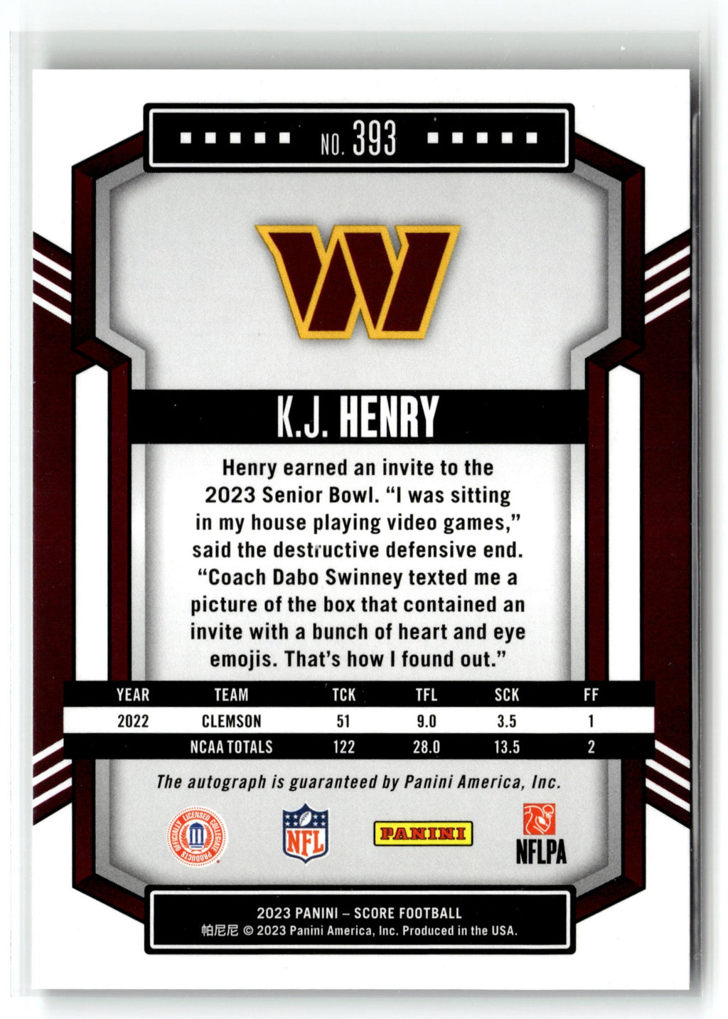 2023 Score #393 K.J. Henry Signatures Green