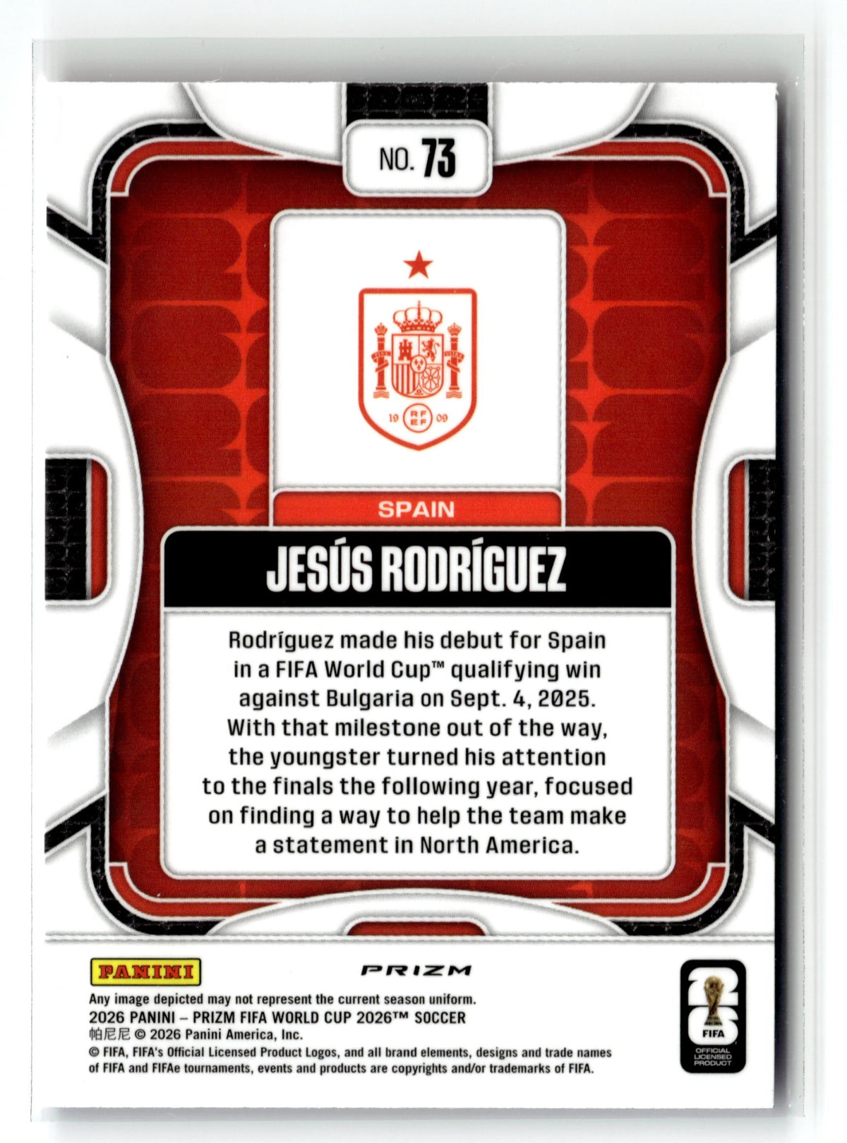 2026 Panini Prizm FIFA World Cup #73 Jesus Rodriguez Red, White & Blue Prizm