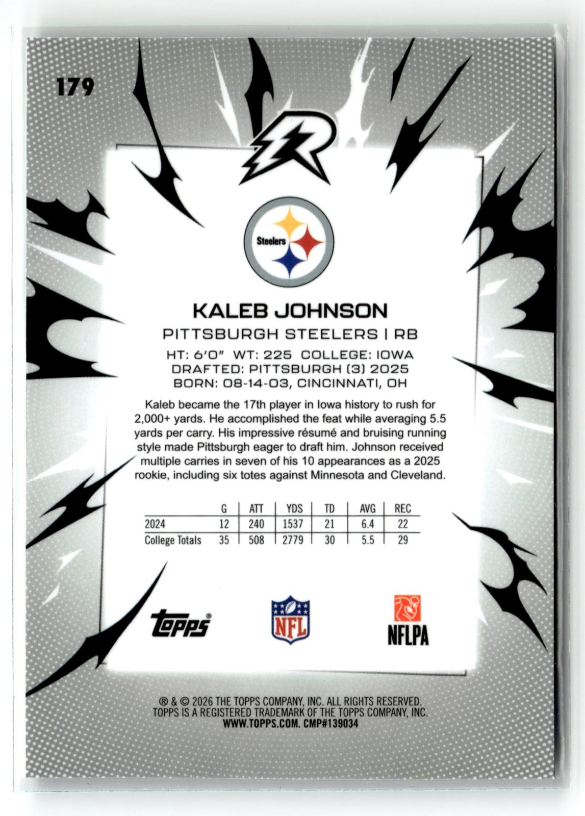 2025 Topps Resurgence #179 Kaleb Johnson Green Surge Refractor #/175