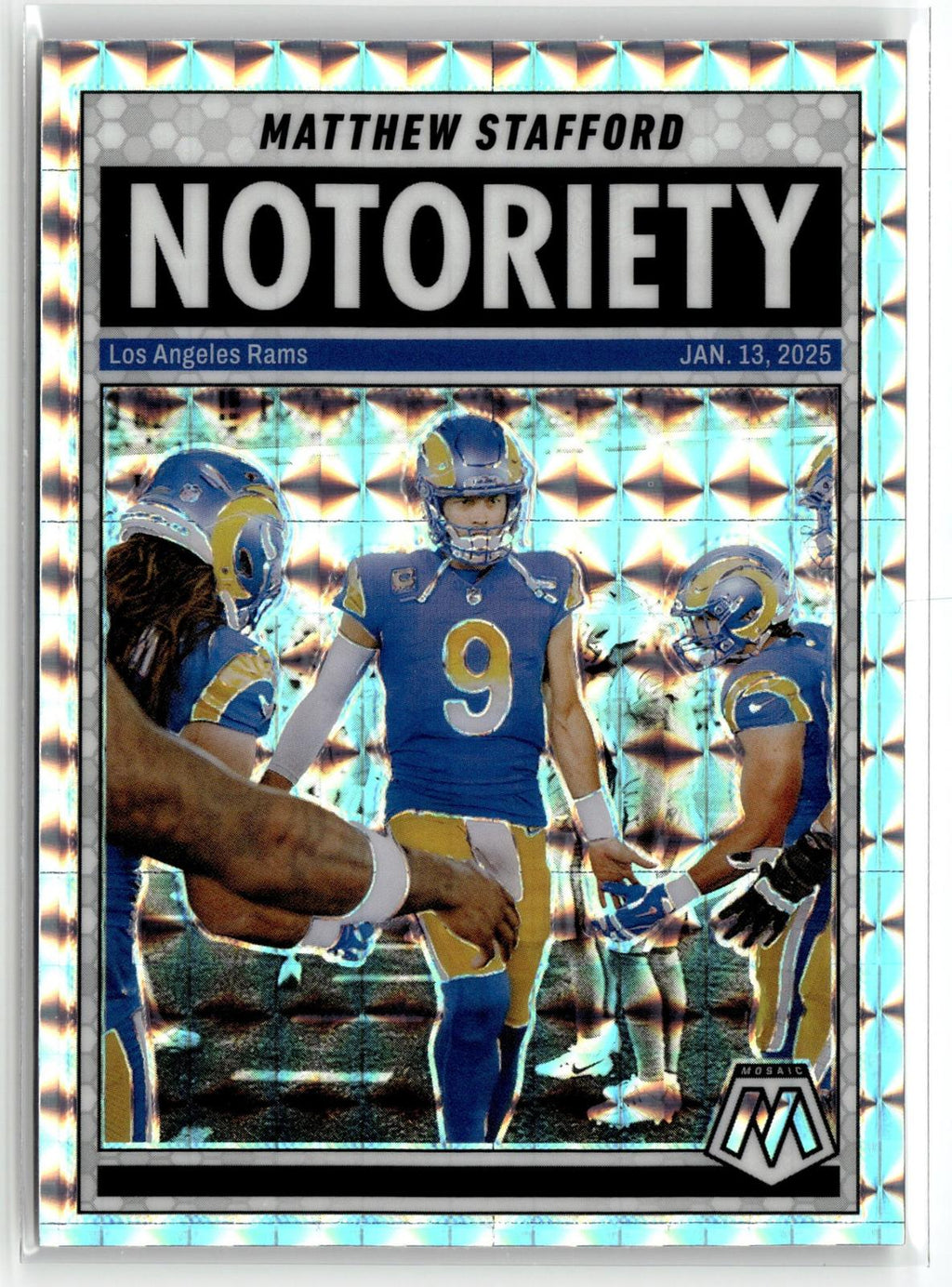 2025 Panini Mosaic #7 Matthew Stafford Notoriety Mosaic Orange Fluorescent
