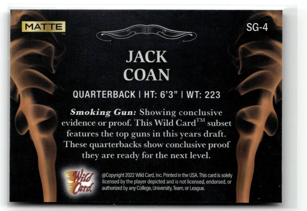 2022 Wild Card Matte #SG-4 Jack Coan Smoking Guns Black/Orange