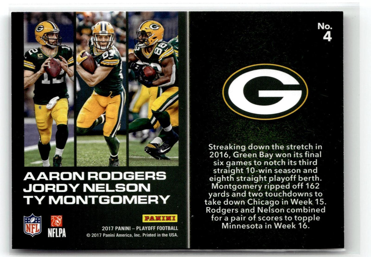 2017 Panini Playoff #4 Ty Montgomery / Aaron Rodgers / Jordy Nelson Flea Flicker