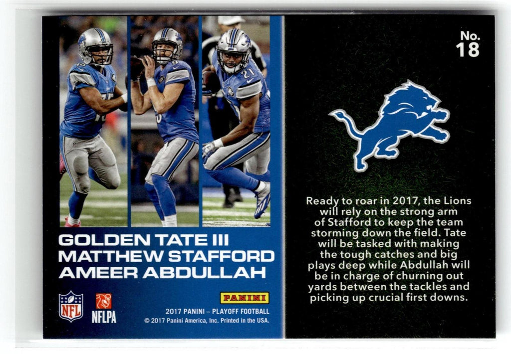 #18 Ameer Abdullah / Matthew Stafford / Golden Tate 2017 Panini Playoff