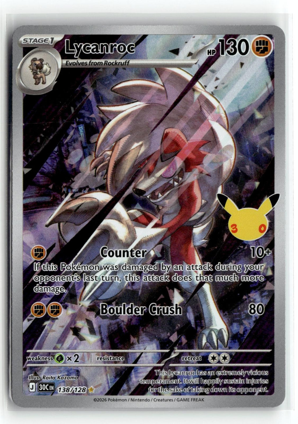 Pokemon tcg ME: 30th Celebration #138/128 Lycanroc