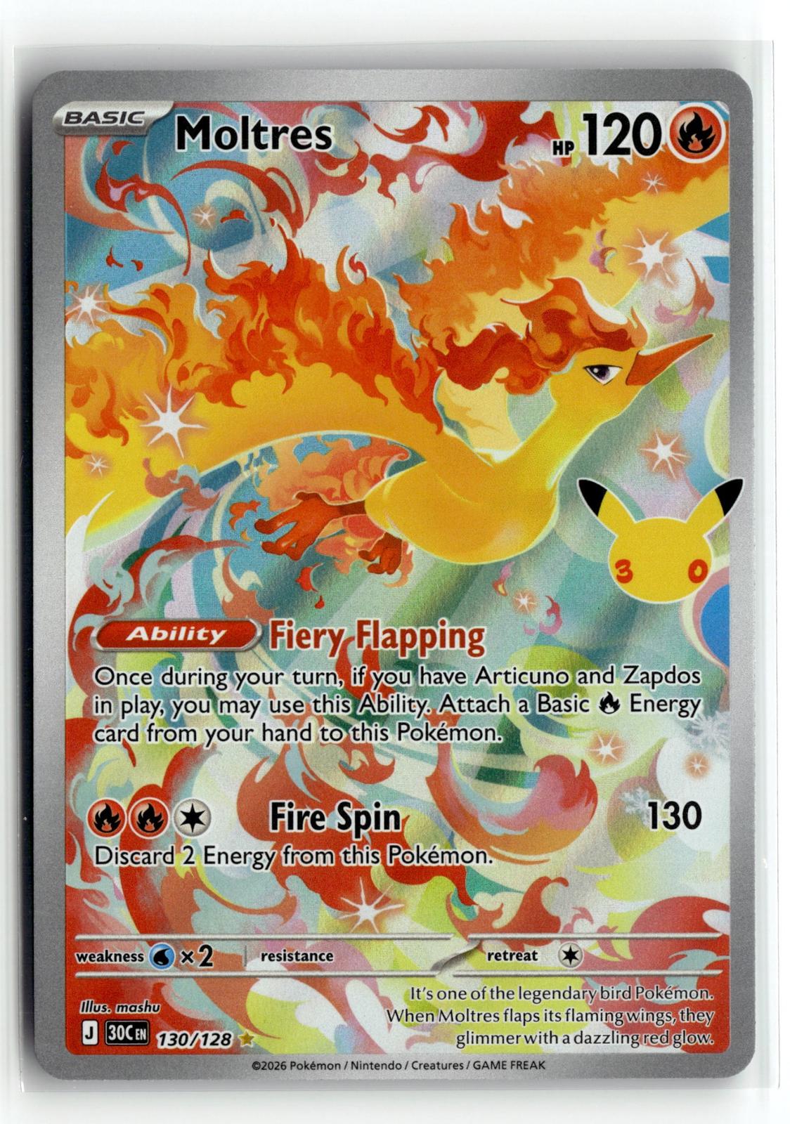 Pokemon tcg ME: 30th Celebration #130/128 Moltres